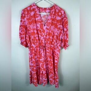 Sonoma Womens Dress Ruffle V-Neck Tie Waist NWT XL Pink Floral Spring Cottage